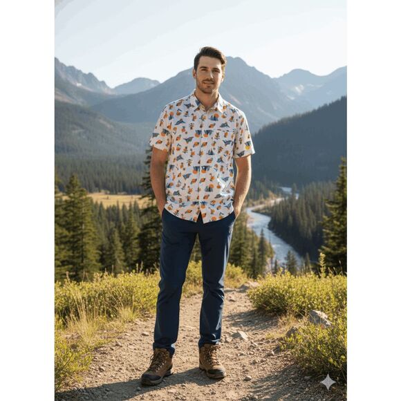 The North Face Men’s Baytrail Button Up Short Sleeve Shirt Mountain Print Large - Picture 9 of 9